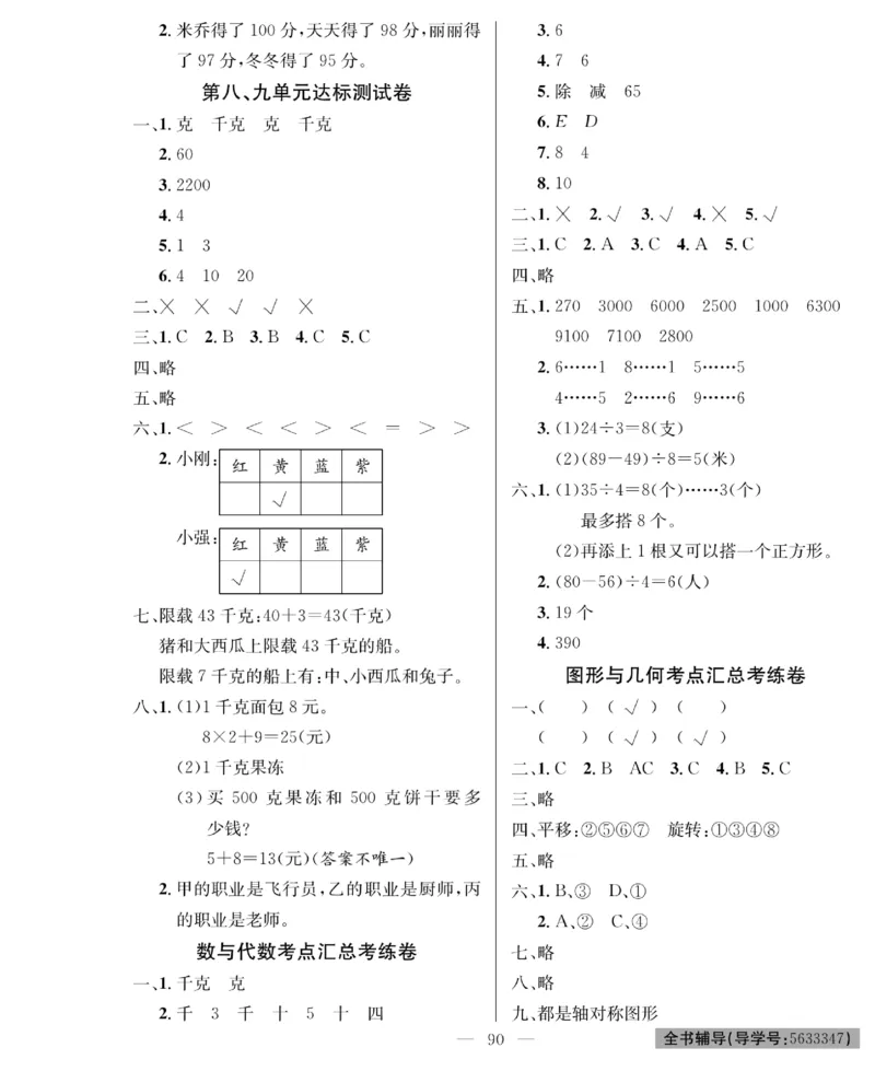 《绩优名卷》数学2年级下册（RJ）_二年级上下册资料_小学二年级学习资料-25年更新版_2-04、小学二年级数学下册_2-4-2、练习题、作业、试题、试卷_人教版_电子册类