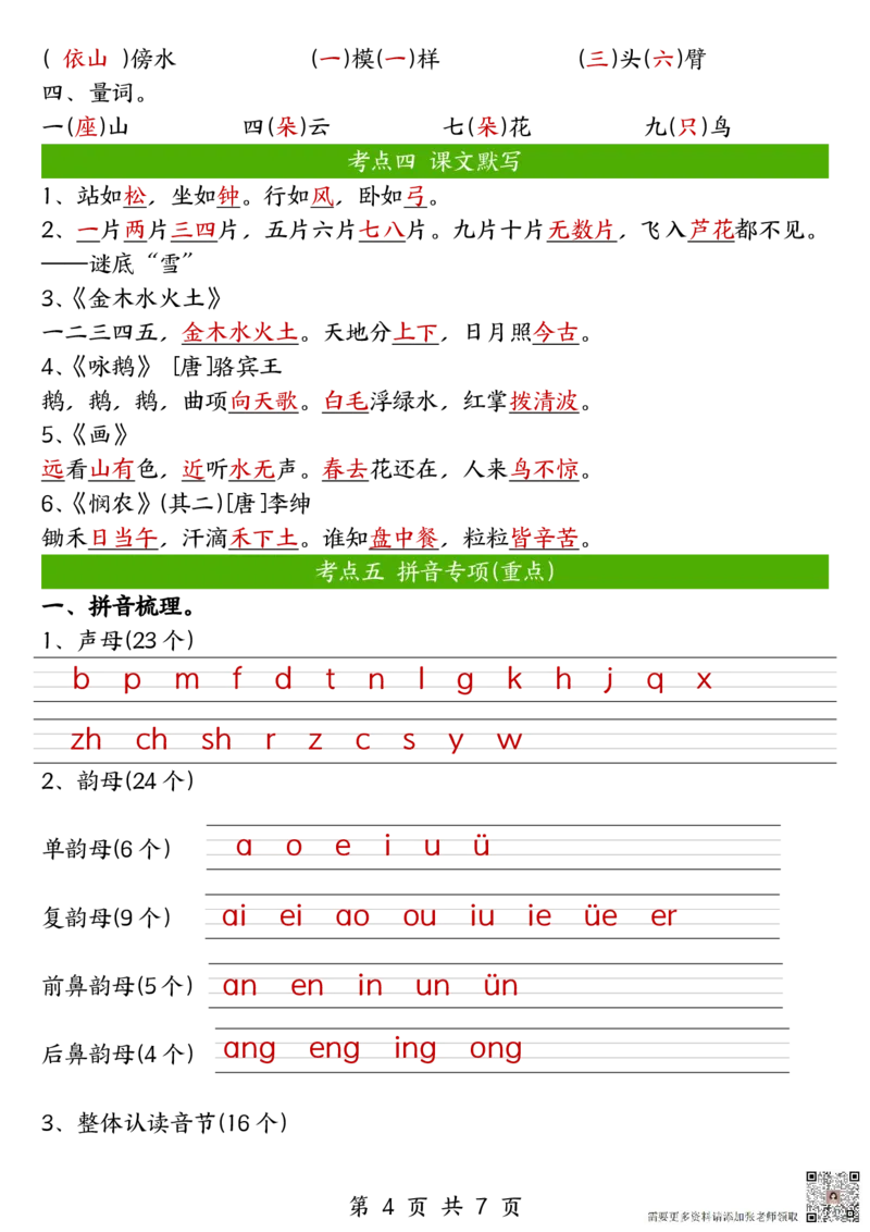 一年级上册语文期中六大考点专项训练(1)_一年级上下册资料_一年级上册小红书同款资料_语文