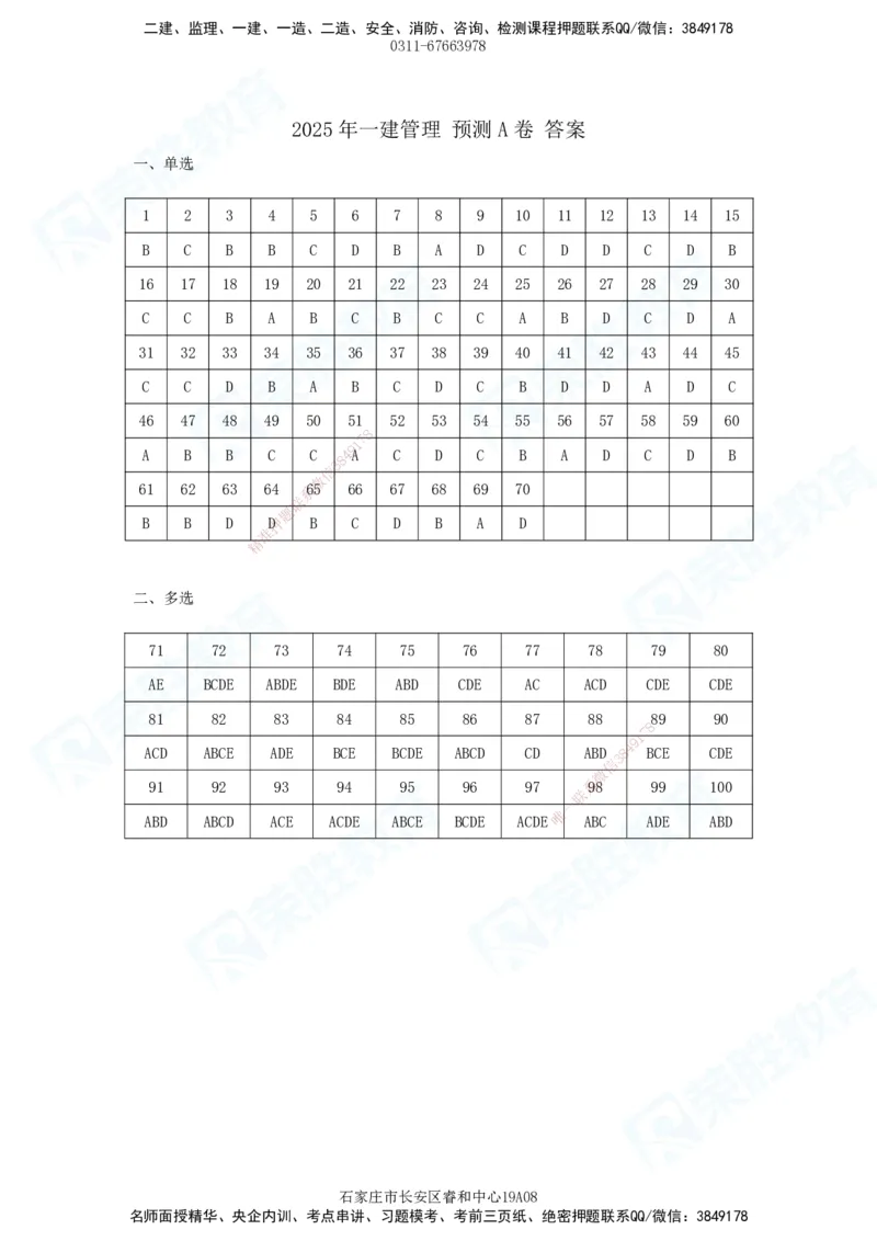 2025一建管理预测A卷答案_2026年一级建造师_2026年一建管理_2025年一建管理SVIP_05-考前密训✿央企特训✿机构普押_18-管理《预测AB卷》大微RS_讲义