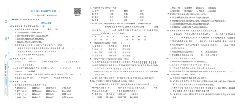 《阳光同学期末复习卷》（4上）_25秋小学语数英习题试卷_语文_语文阳光同学期末复习卷