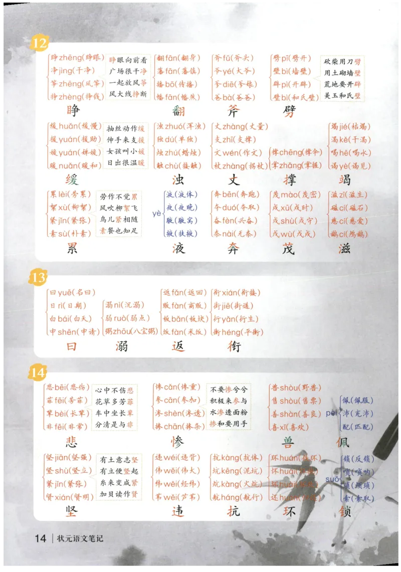 《状元笔记》_25秋小学语数英习题试卷_语文_25秋《状元笔记》语文12456_4年级语文《状元笔记》25秋