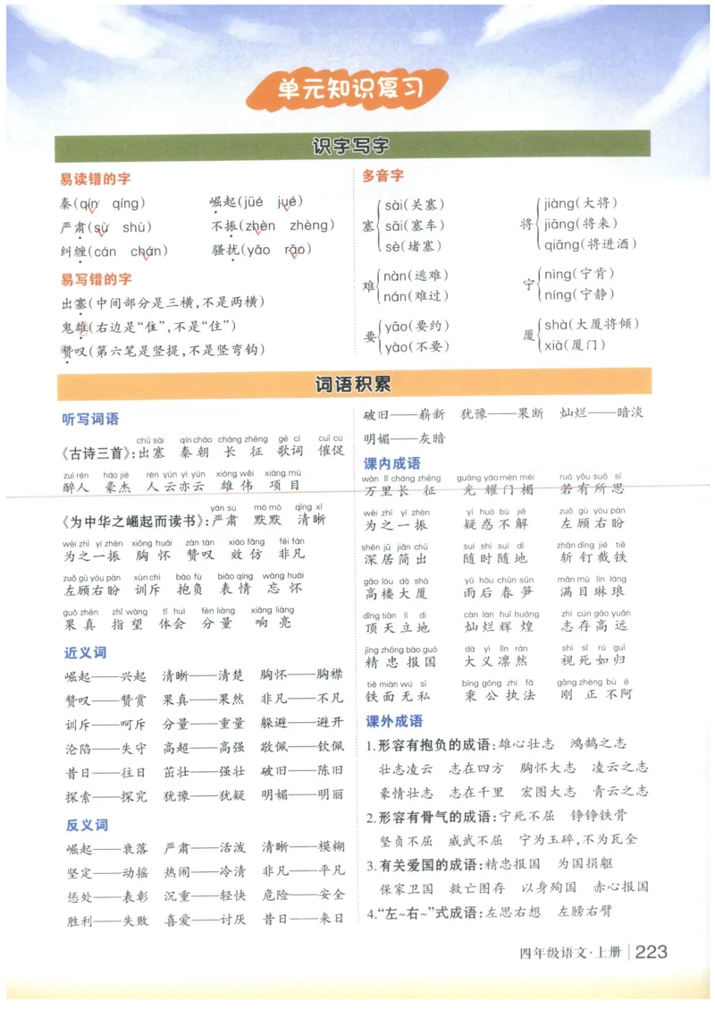 《状元笔记》_25秋小学语数英习题试卷_语文_25秋《状元笔记》语文12456_4年级语文《状元笔记》25秋