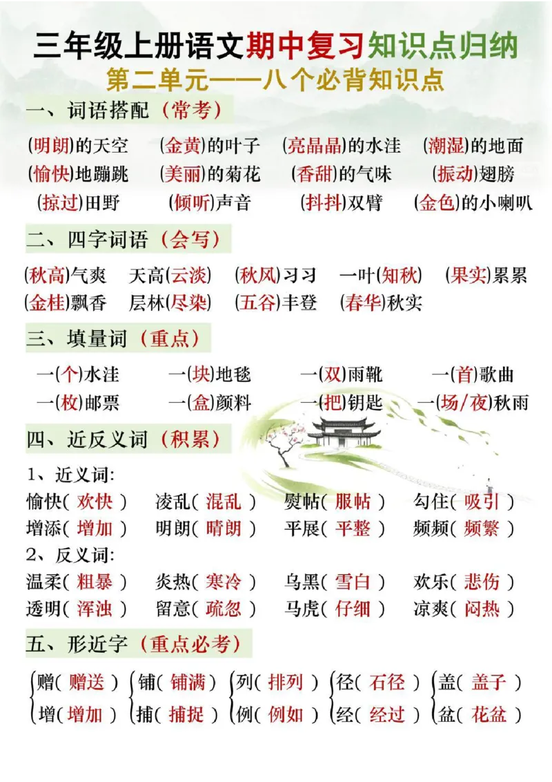 三年级语文上册期中复习知识点归纳_三年级上下册资料_三年级上册小红书同款资料_语文