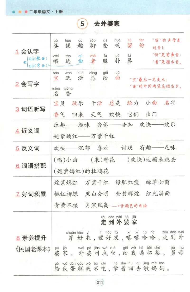 《背记清单》_25秋小学语数英习题试卷_语文_25秋《状元笔记》语文12456_2年级语文《状元笔记》25秋