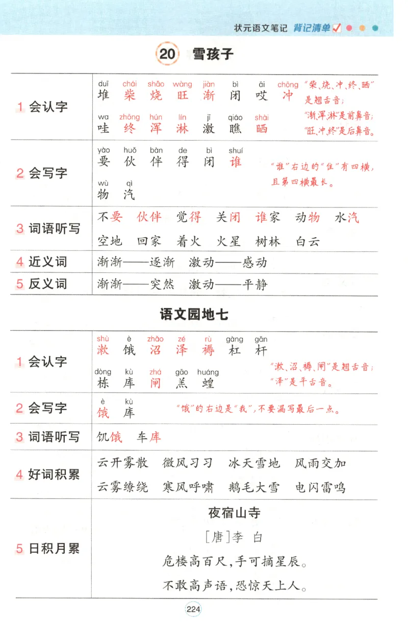 《背记清单》_25秋小学语数英习题试卷_语文_25秋《状元笔记》语文12456_2年级语文《状元笔记》25秋