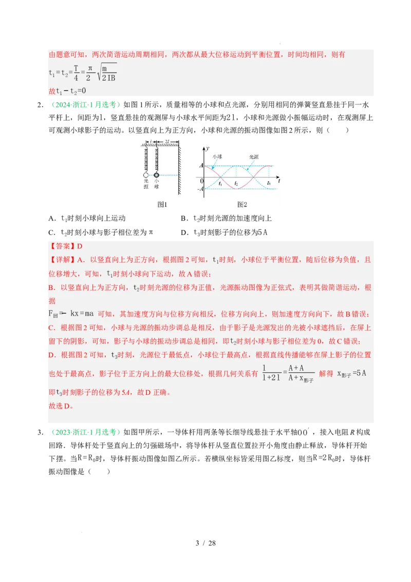 专题15机械振动和机械波（浙江专用）（解析版）_浙江物理高考真题分类汇编（2021-2025）_专题15机械振动和机械波（浙江专用）-五年（2021-2025）高考物理真题分类汇编