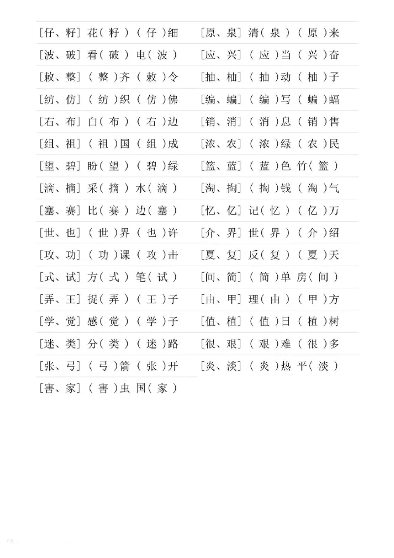 二年级下册语文形近字专项练习_二年级上下册资料_小学二年级学习资料-25年更新版_2-02、小学二年级语文下册_2-2-2、练习题、作业、试题、试卷_专项练习