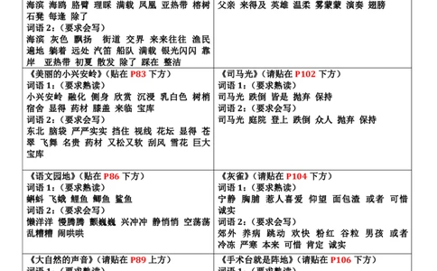 三年级上册认读词语书贴课课贴（4页）_三年级上下册资料_小学三年级学习资料-25年更新版_3-01、小学三年级语文上册_3-1-1、复习、知识点、归纳汇总