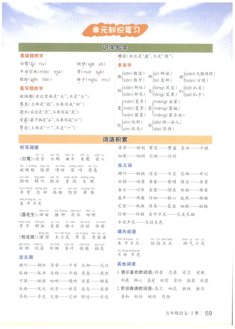 《状元笔记》_25秋小学语数英习题试卷_语文_25秋《状元笔记》语文12456_5年级语文《状元笔记》25秋