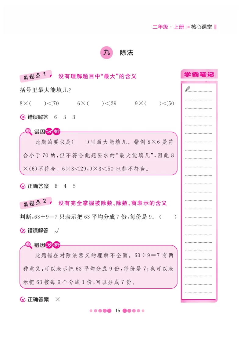 《核心课堂》易错清单-数学2年级上册（BS）_二年级上下册资料_小学二年级学习资料-25年更新版_2-03、小学二年级数学上册_2-3-2、练习题、作业、试题、试卷_北师大版_电子册类