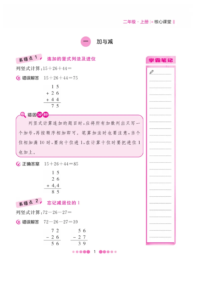《核心课堂》易错清单-数学2年级上册（BS）_二年级上下册资料_小学二年级学习资料-25年更新版_2-03、小学二年级数学上册_2-3-2、练习题、作业、试题、试卷_北师大版_电子册类
