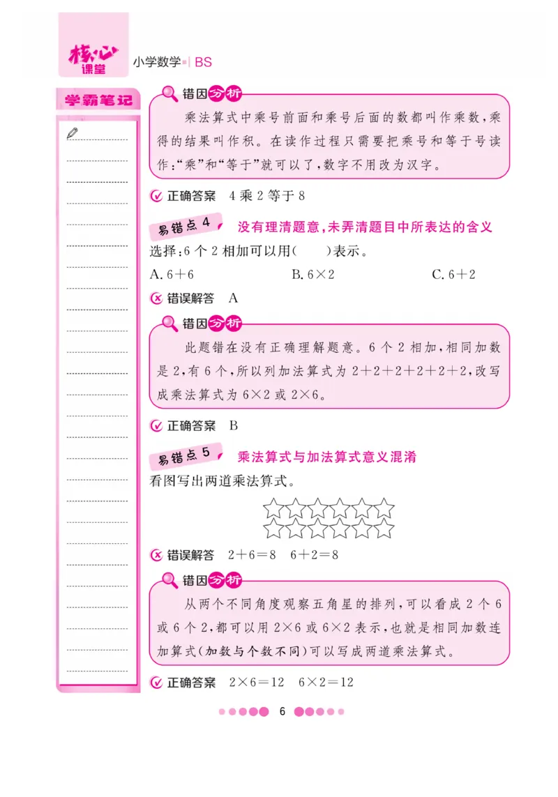 《核心课堂》易错清单-数学2年级上册（BS）_二年级上下册资料_小学二年级学习资料-25年更新版_2-03、小学二年级数学上册_2-3-2、练习题、作业、试题、试卷_北师大版_电子册类