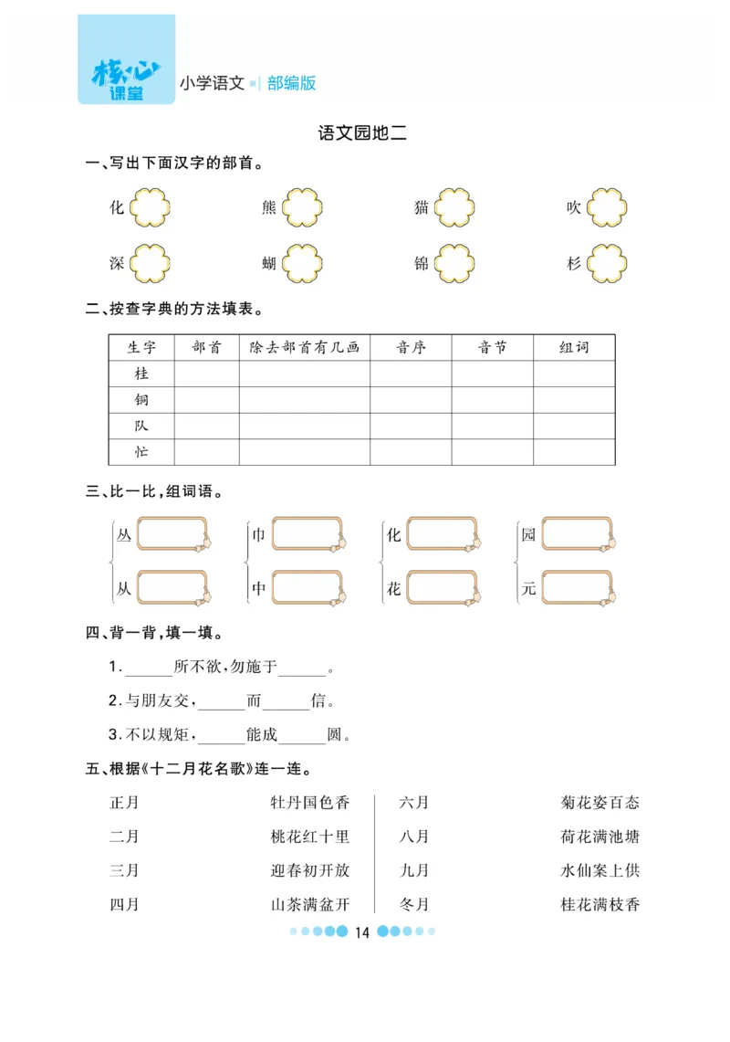 《核心课堂》语文2年级上册（RJ）_二年级上下册资料_小学二年级学习资料-25年更新版_2-01、小学二年级语文上册_2-1-2、练习题、作业、试题、试卷_电子册类