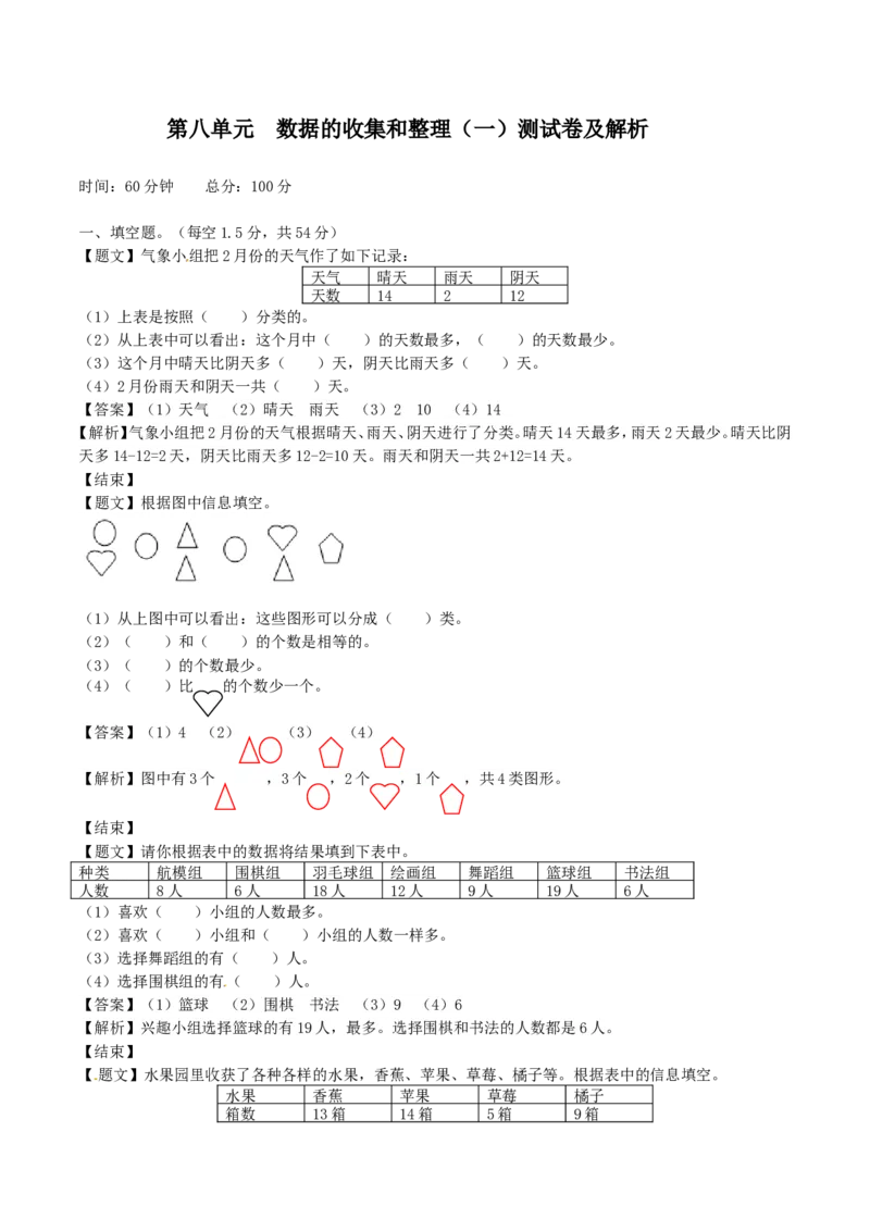二年级下册数学单元测试卷-第八单元-苏教版（带解析）_二年级上下册资料_小学二年级学习资料-25年更新版_2-04、小学二年级数学下册_2-4-2、练习题、作业、试题、试卷_苏教版_单元测试卷