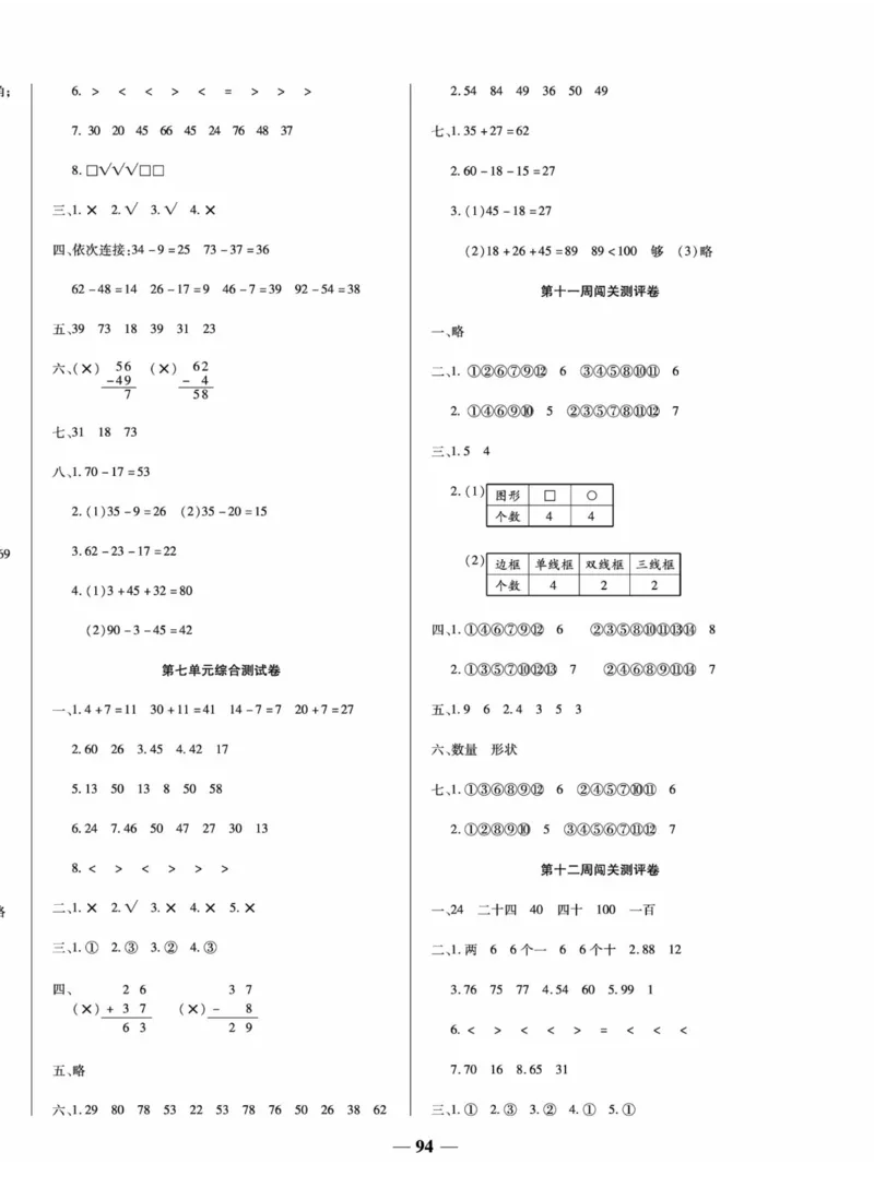 《状元大考卷》数学1年级下册（XS）_一年级上下册资料_小学一年级学习资料-25年更新版_1-04、小学一年级数学下册_1-4-2、练习题、作业、试题、试卷_西师版_电子册