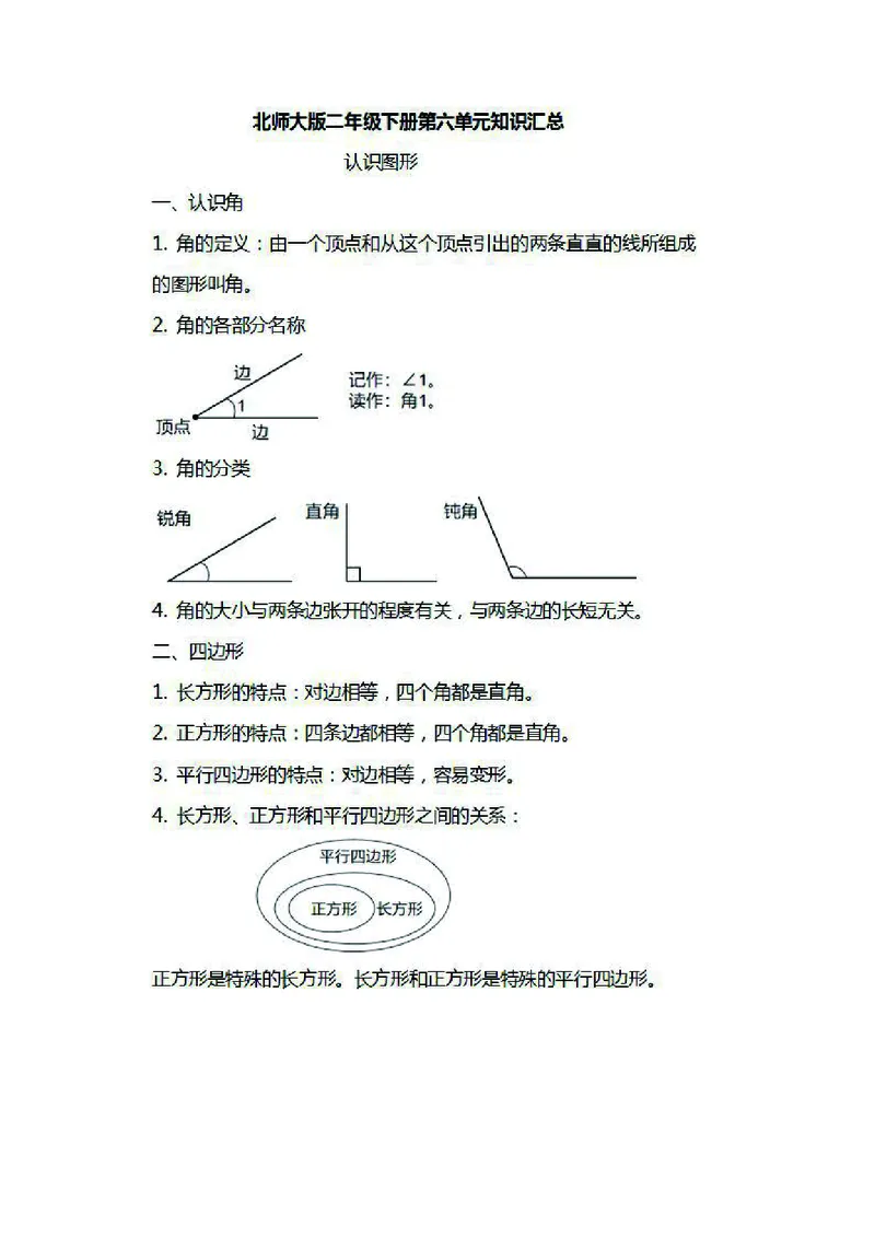 二年级下册数学北师大版知识要点汇总_二年级上下册资料_小学二年级学习资料-25年更新版_2-04、小学二年级数学下册_2-4-1、复习、知识点、归纳汇总_北师大版