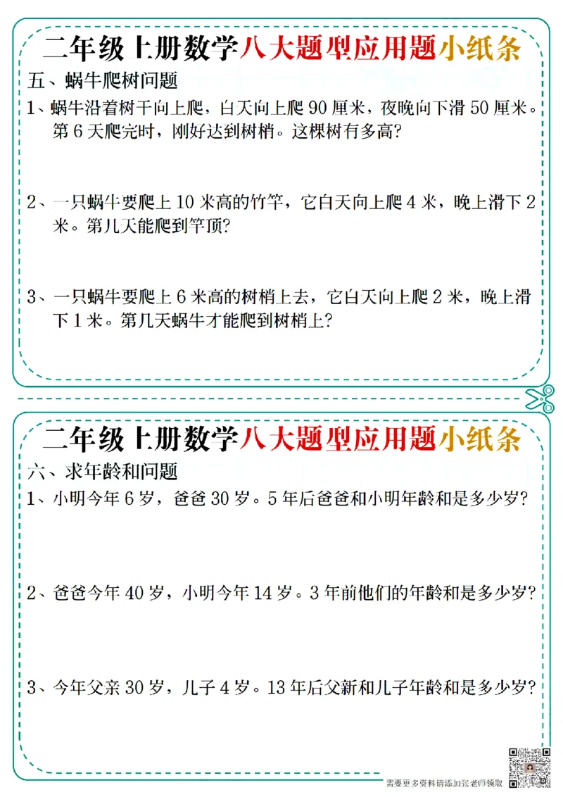 二上数学五大题型应用题小纸条(空白版）(1)_二年级上下册资料_二年级上册小红书同款资料_二年级