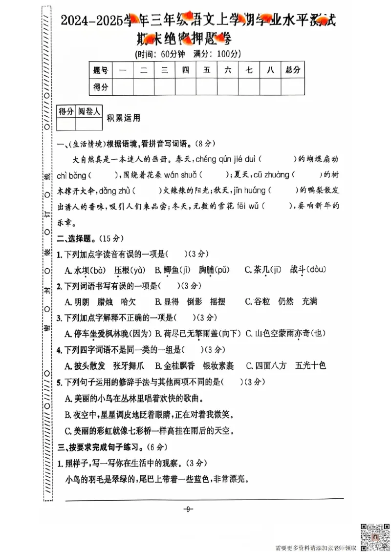 三年级期末语文通用版_三年级上下册资料_三年级上册小红书同款资料_三年级(1)