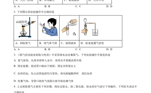 广州市真光中学2024-2025学年九年级上学期9月综合训练化学试题（原卷版）_广州九上月考+期中+期末+一模二模+中考真题_九上月考_初三化学月考卷与答案