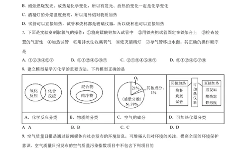 广州市真光中学2024-2025学年九年级上学期9月综合训练化学试题（原卷版）_广州九上月考+期中+期末+一模二模+中考真题_九上月考_初三化学月考卷与答案