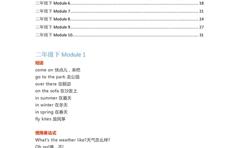 二年级下册英语外研一起点知识要点汇总_二年级上下册资料_二年级语数英上下册学习资料_3-7-6、小学二年级英语下册_外研版一起点_1、知识点总结