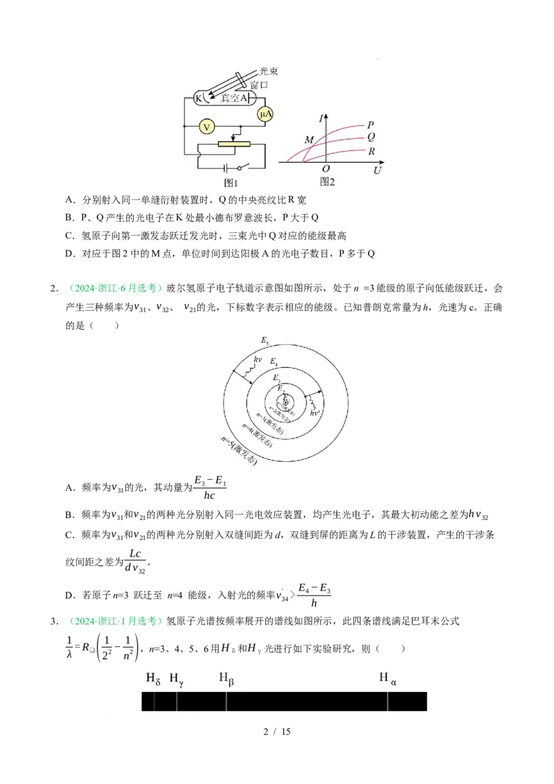 专题13原子结构、原子核和波粒二象性（浙江专用）（原卷版）_浙江物理高考真题分类汇编（2021-2025）