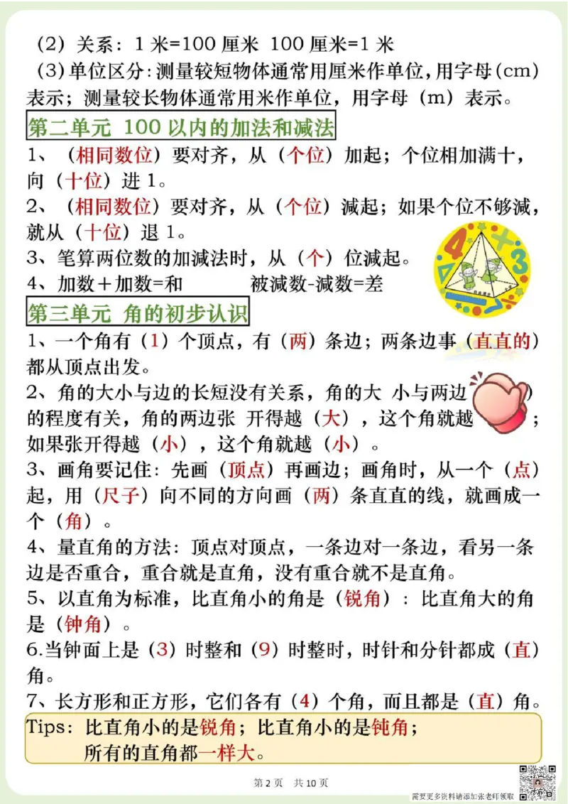 二年级上册数学全册知识点(1)_二年级上下册资料_二年级上册小红书同款资料