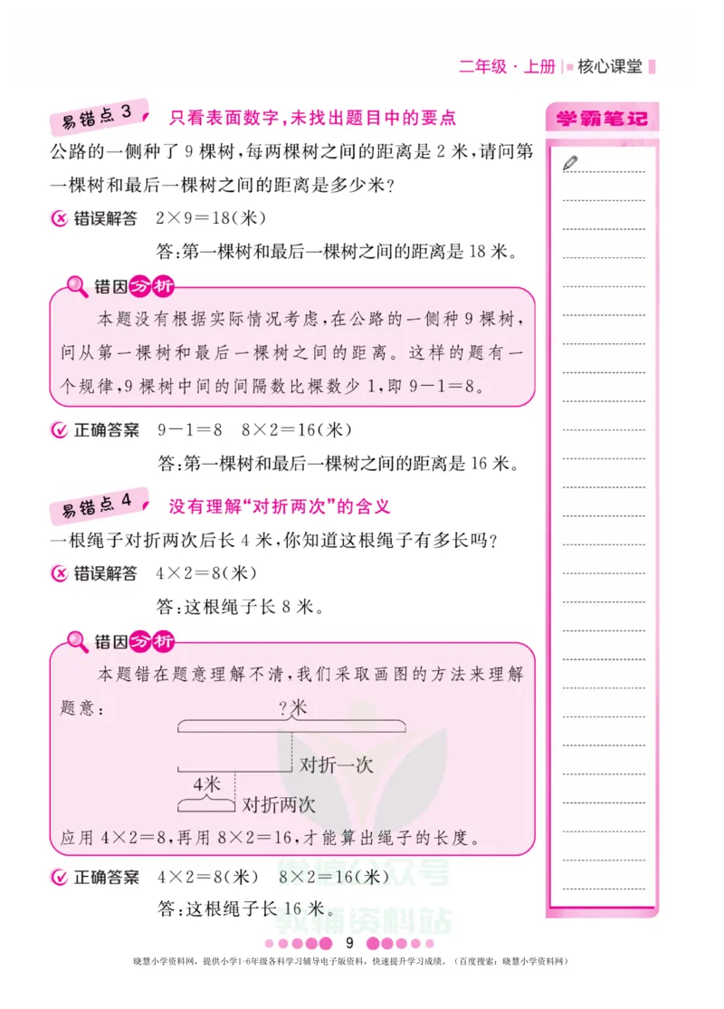 二年级上册数学北师版易错清单_二年级上下册资料_二年级语数英上下册学习资料_3-7-3、小学二年级数学上册_北师大版_1、知识点总结