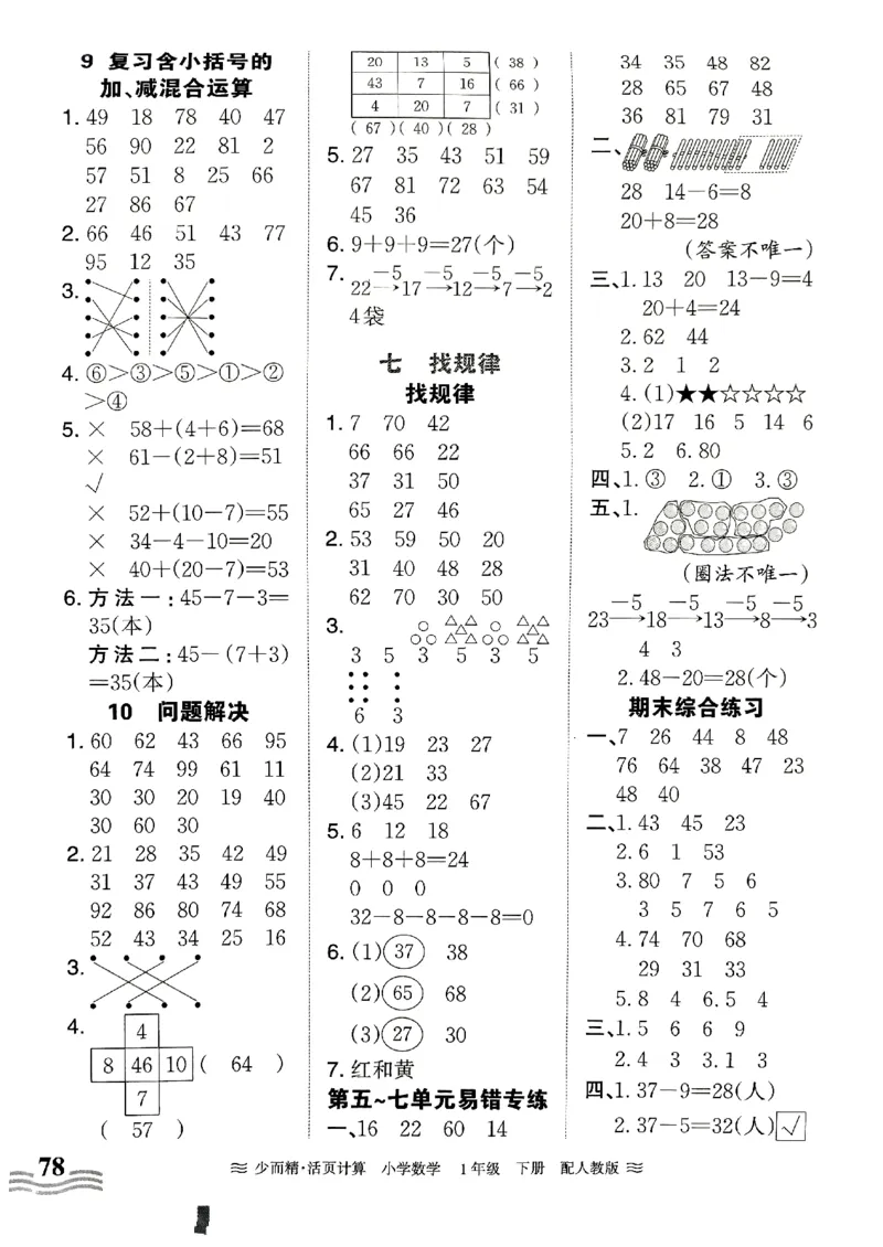 《王朝霞活页计算》2024春数学1年级下册（RJ）_一年级上下册资料_小学一年级学习资料-25年更新版_1-04、小学一年级数学下册_1-4-2、练习题、作业、试题、试卷_人教版_电子册