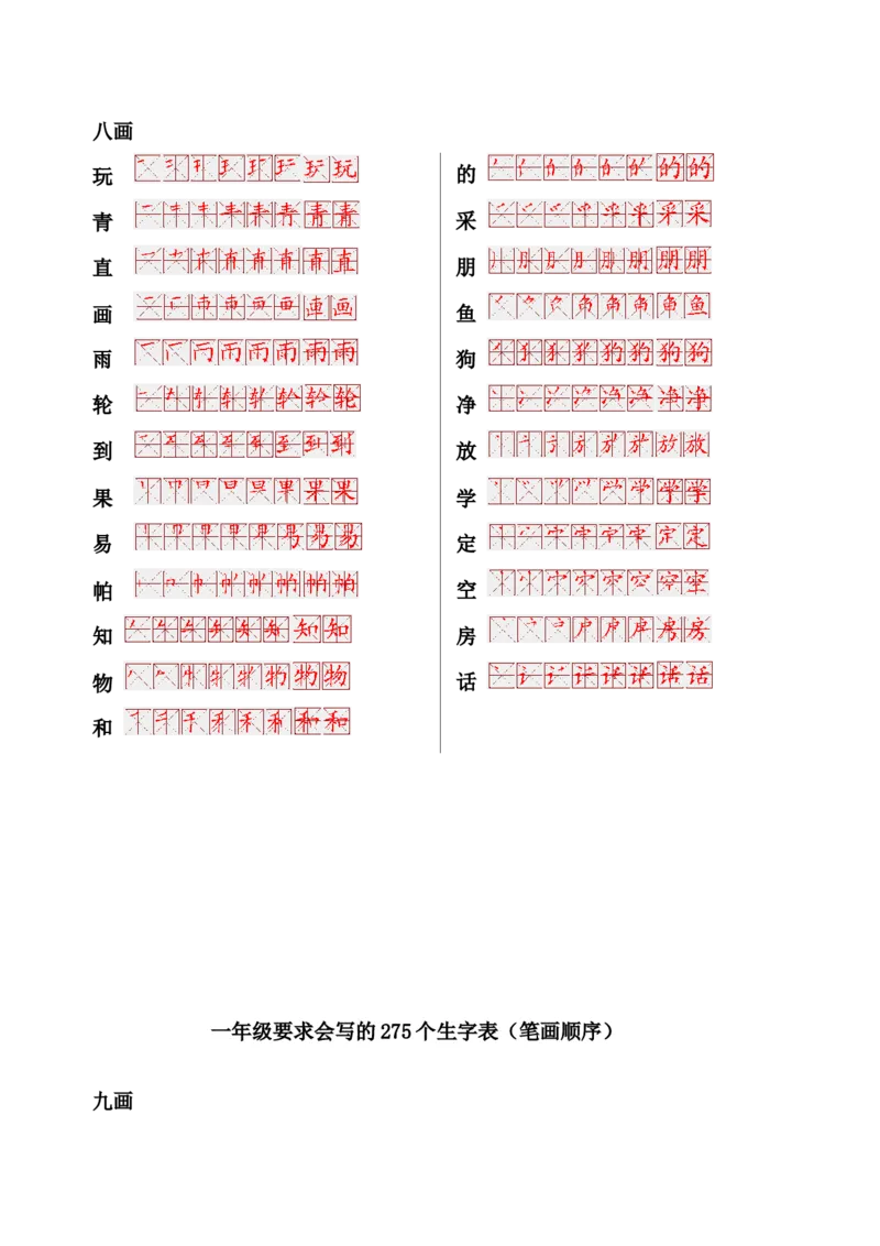 一年级上册语文-要求会写的275个生字表(笔画顺序)_一年级上下册资料_小学一年级学习资料-25年更新版_1-01、小学一年级语文上册_01、知识汇总