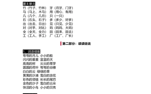 一（上）语文期末生字组词、读读说说、拼音汇总资料_一年级上下册资料_小学一年级学习资料-25年更新版_1-01、小学一年级语文上册_01、知识汇总_语文一（上）重点文件总汇