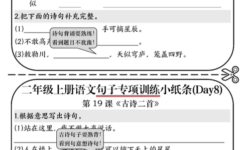 二年级上册语文句子专项练习小纸条(1)_二年级上下册资料_二年级上册小红书同款资料