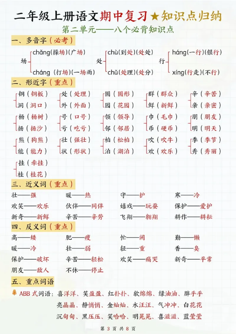 二年级上册语文期中知识点(1)_二年级上下册资料_二年级上册小红书同款资料_二年级