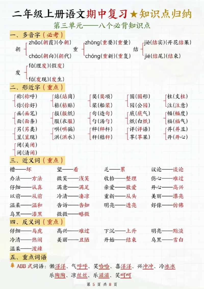 二年级上册语文期中知识点(1)_二年级上下册资料_二年级上册小红书同款资料_二年级