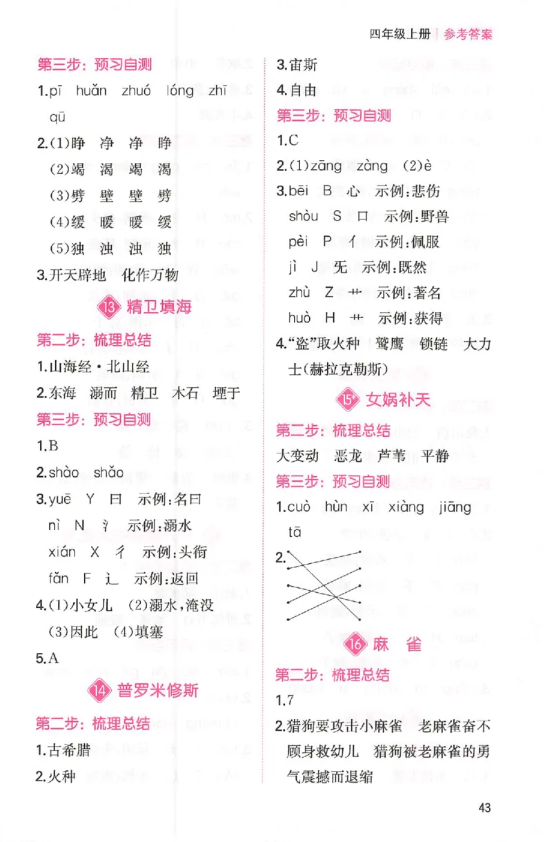 三步预习单四年级_25秋《一本预习笔记》语数外，人教，北师1-6上_25秋《一本预习笔记》语文1-6_四年级预习笔记语文