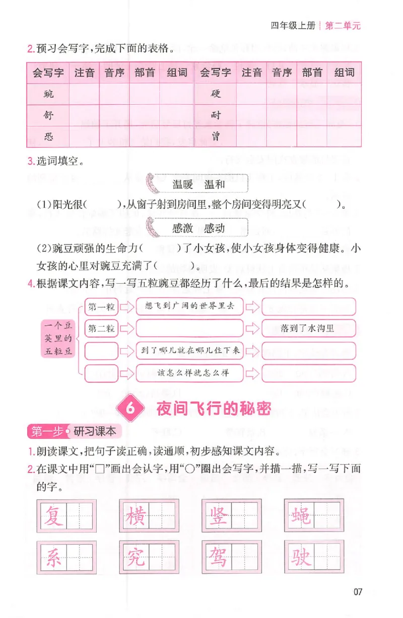 三步预习单四年级_25秋《一本预习笔记》语数外，人教，北师1-6上_25秋《一本预习笔记》语文1-6_四年级预习笔记语文