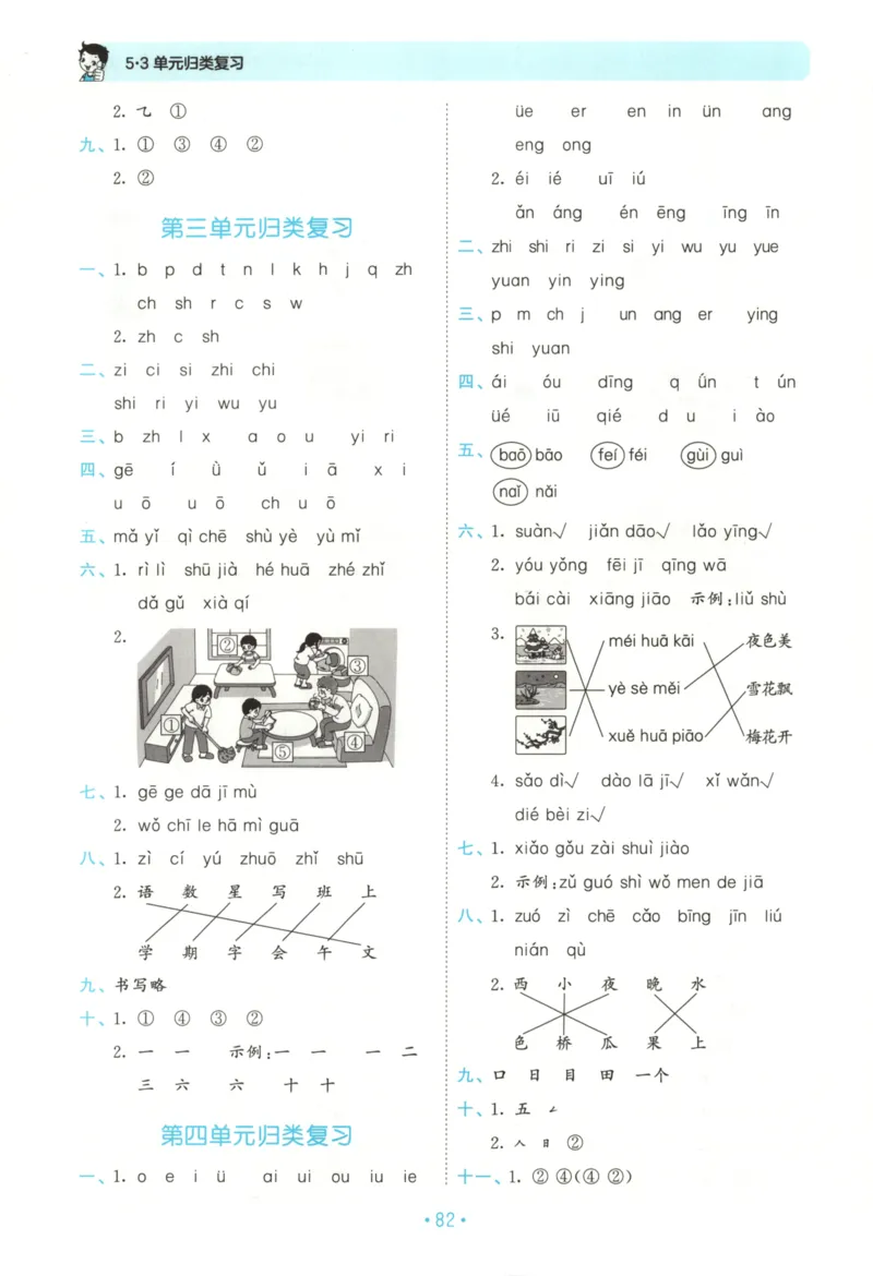 一年级语文上册人教版25秋《53单元归类复习》_25秋小学语数英习题试卷_语文_53单元归类复习完整版语文25年上册