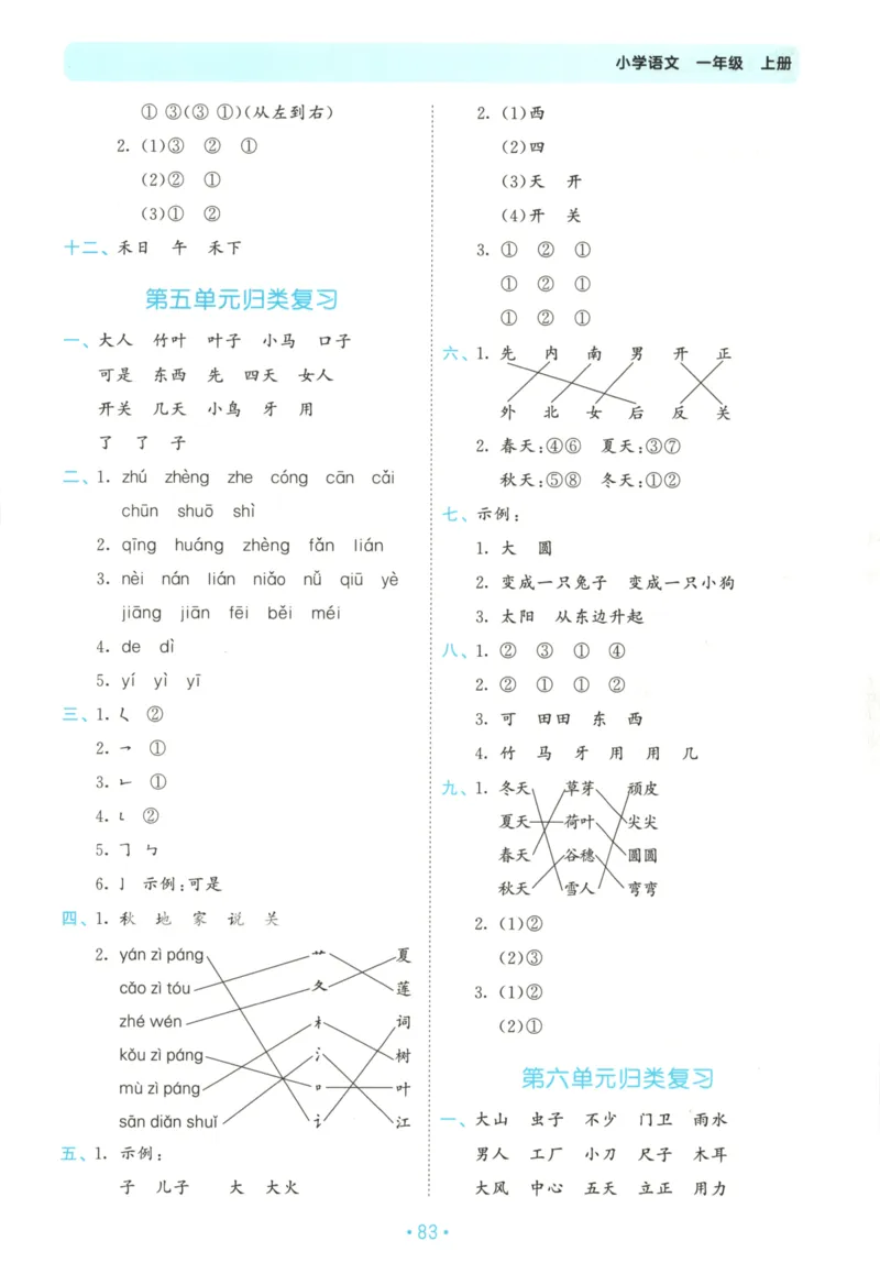 一年级语文上册人教版25秋《53单元归类复习》_25秋小学语数英习题试卷_语文_53单元归类复习完整版语文25年上册