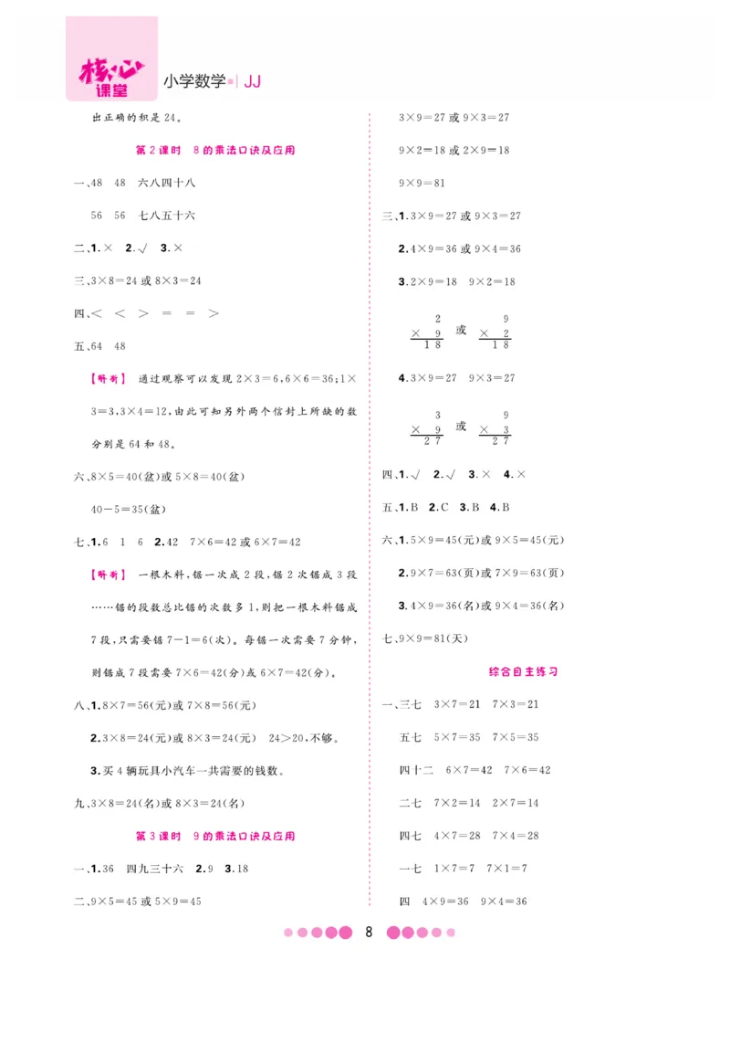 《核心课堂》易错清单-数学2年级上册（JJ）_二年级上下册资料_小学二年级学习资料-25年更新版_2-03、小学二年级数学上册_2-3-2、练习题、作业、试题、试卷_冀教版_电子册类
