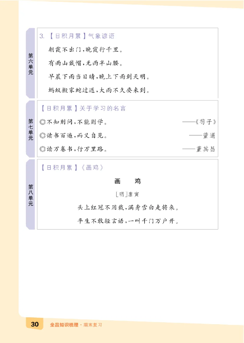 一（下）语文：全品知识梳理（期末复习版）24春版_一年级上下册资料_小学一年级学习资料-25年更新版_1-02、小学一年级语文下册_3-6-2-1、复习、知识点、归纳汇总_部编（人教）版