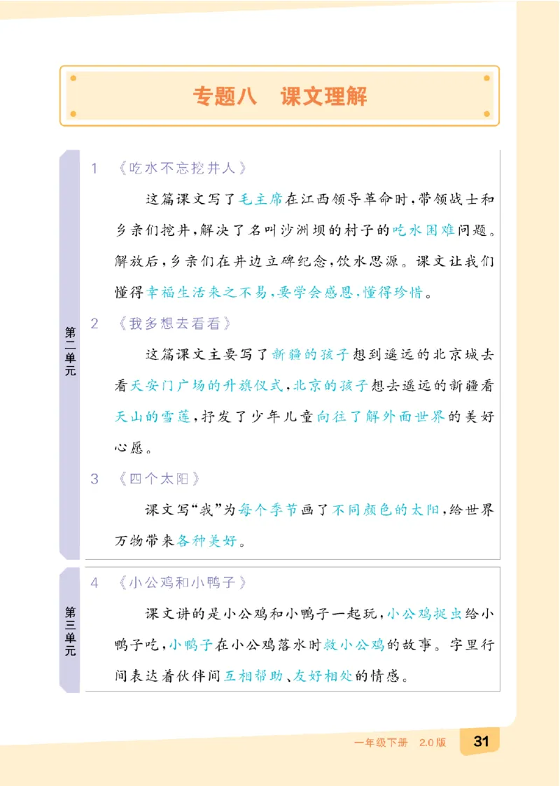 一（下）语文：全品知识梳理（期末复习版）24春版_一年级上下册资料_小学一年级学习资料-25年更新版_1-02、小学一年级语文下册_3-6-2-1、复习、知识点、归纳汇总_部编（人教）版