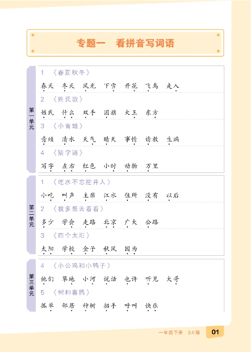 一（下）语文：全品知识梳理（期末复习版）24春版_一年级上下册资料_小学一年级学习资料-25年更新版_1-02、小学一年级语文下册_3-6-2-1、复习、知识点、归纳汇总_部编（人教）版