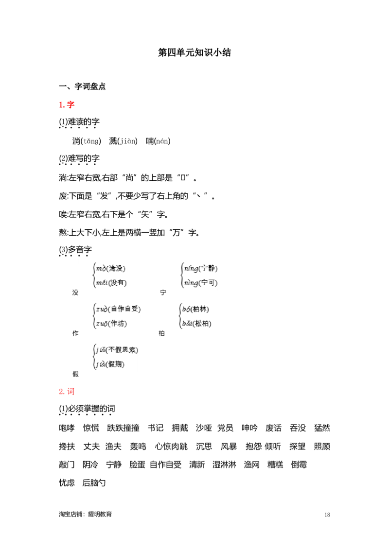 人教小学语文6上知识点_小学语文一至六年级上下册电子版PDF单元知识点考试重点难点解析_知识点归纳总结人教小学语文6上