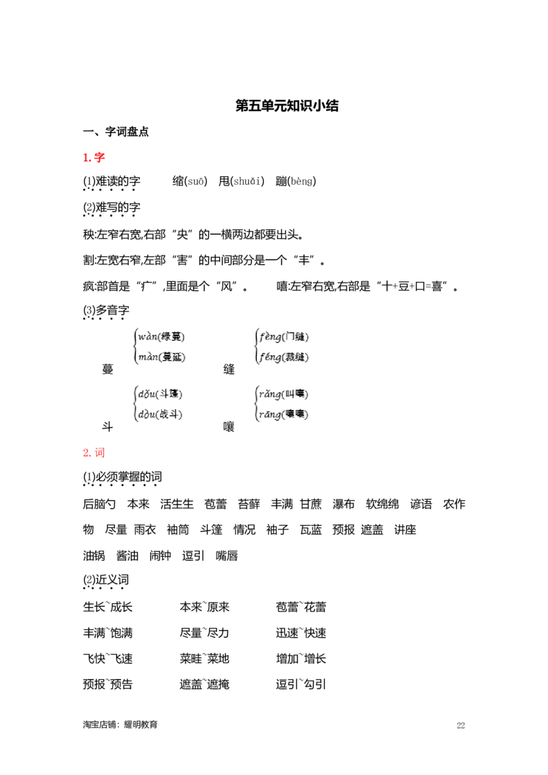 人教小学语文6上知识点_小学语文一至六年级上下册电子版PDF单元知识点考试重点难点解析_知识点归纳总结人教小学语文6上