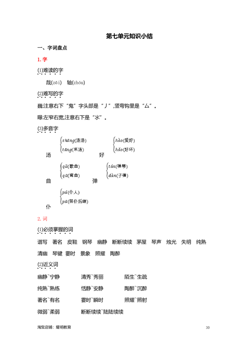 人教小学语文6上知识点_小学语文一至六年级上下册电子版PDF单元知识点考试重点难点解析_知识点归纳总结人教小学语文6上