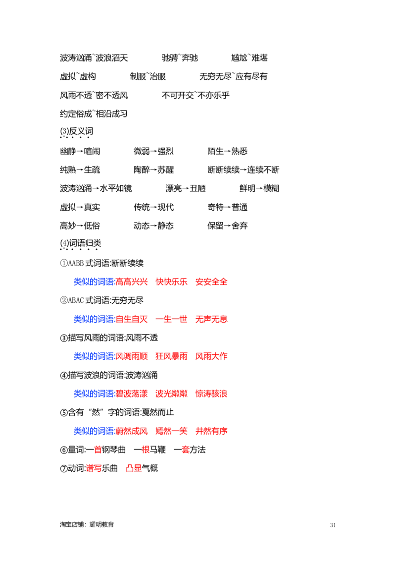 人教小学语文6上知识点_小学语文一至六年级上下册电子版PDF单元知识点考试重点难点解析_知识点归纳总结人教小学语文6上