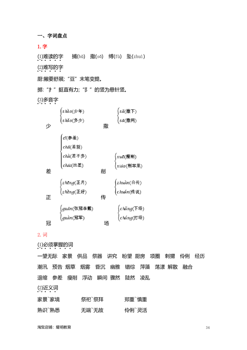 人教小学语文6上知识点_小学语文一至六年级上下册电子版PDF单元知识点考试重点难点解析_知识点归纳总结人教小学语文6上