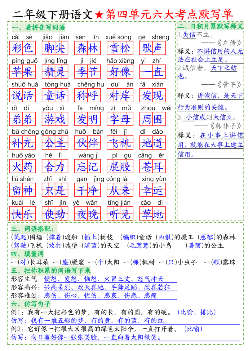八大考点默写单二下语文(1)_二年级上下册资料_小学二年级学习资料-25年更新版_2-02、小学二年级语文下册_2-2-2、练习题、作业、试题、试卷_专项练习_语文期末冲刺复习