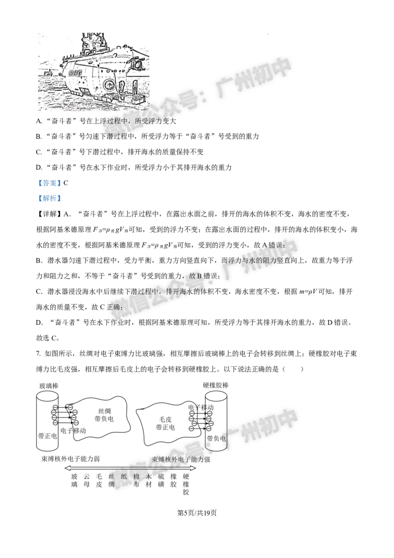 2025黄埔区中考一模物理试题（答案解析）_广州九上月考+期中+期末+一模二模+中考真题_广州2025年中考一模_2025年11区中考一模_黄埔区