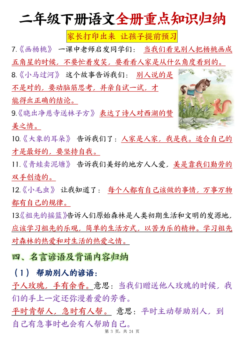 二（下）语文全册预习重点知识归纳_二年级上下册资料_二年级下册小红书同款资料_二下语文